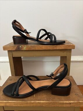Madewell Genuine Leather Black Strappy Low Block Heel Sandals